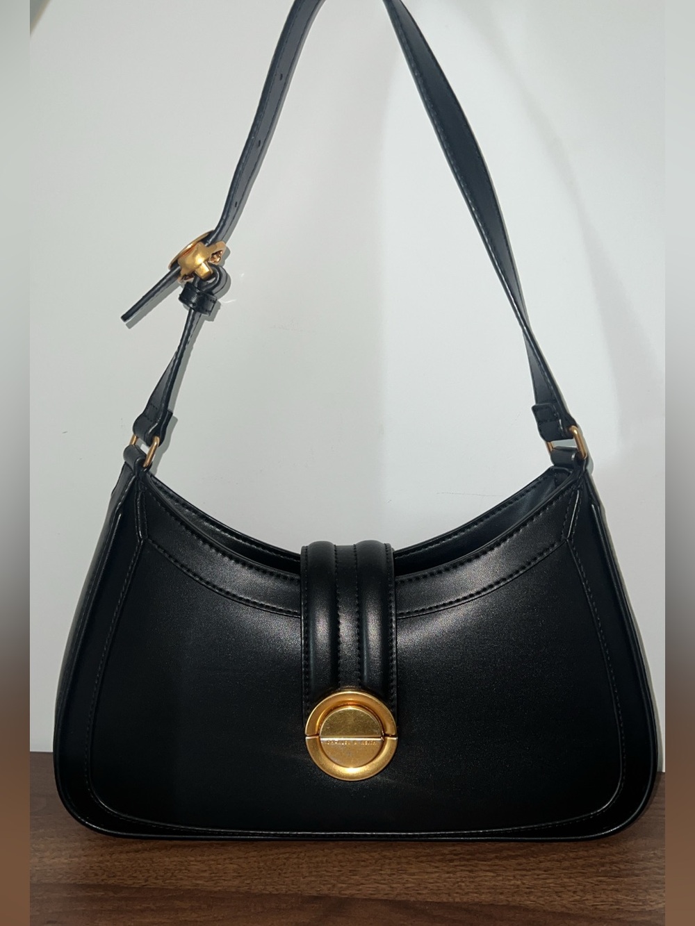 Charles & Keith Black Shoulder Bag with Gold Hardware